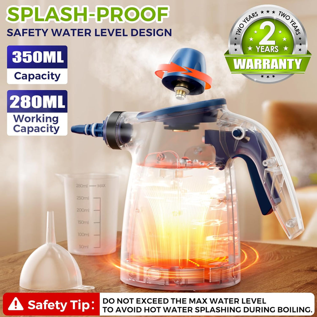 Skiennix Steam Cleaner - Pressurized Handheld Multi-Surface Steamer with 12 Accessories | 350ML Capacity for Home, Car, Upholstery, and Kitchen Cleaning