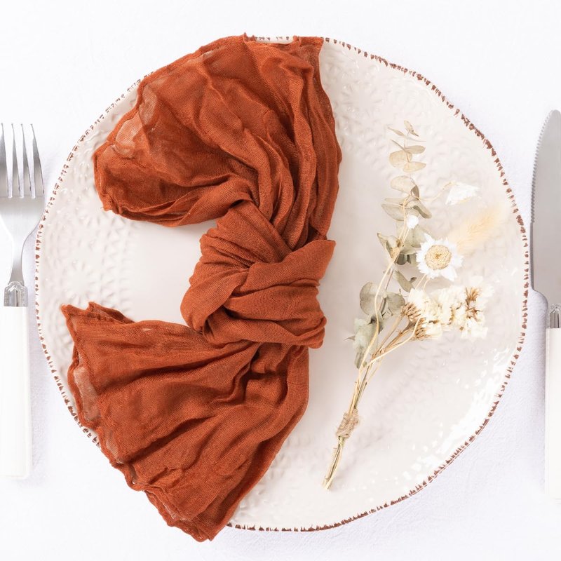 DeZerlor 100 Pack Terracotta Cheesecloth Napkins Burnt Orange Summer Cloth Napkins Set of 100 Dinner Napkins Bulk 21x21 Inches for Wedding Bridal Shower Baby Shower Parties