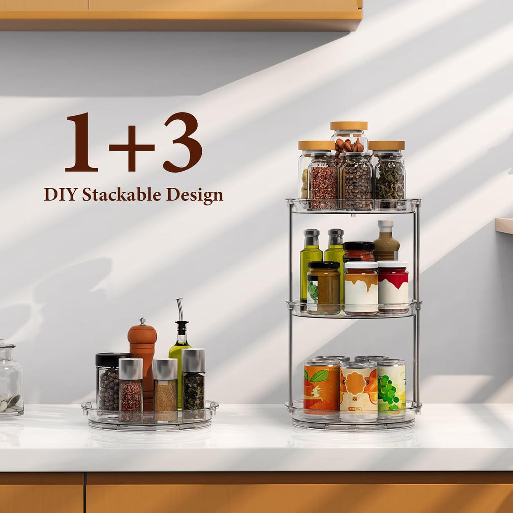 Skiennix 360 Rotating Makeup Organizer - 2 Tier Clear Lazy Susan Turntable for Vanity & Bathroom