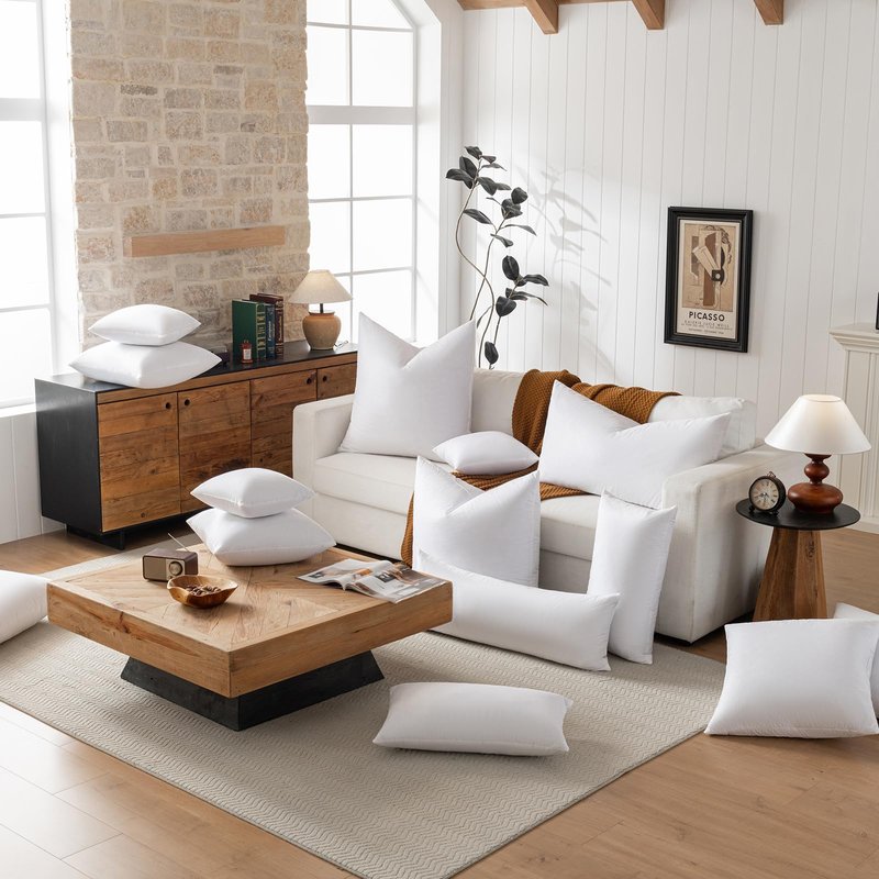 basic home Hotel-Style Goose Feather Down Euro Pillow Insert for Sofa & Bed - 100% Odorless & Plump Cushion Filler - 233TC Cotton with Inner Liner to Prevent Poking (28x28 Inch)