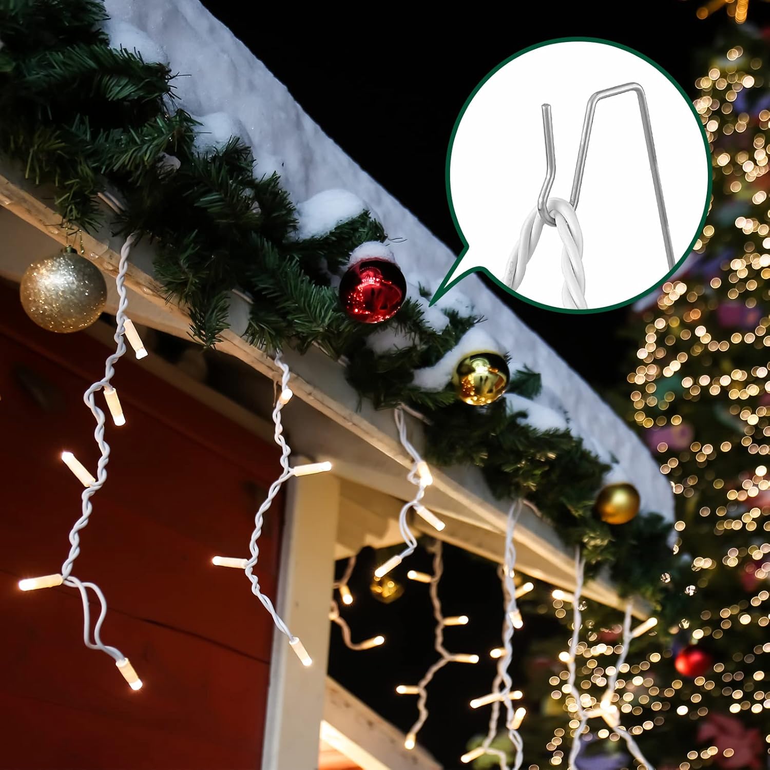 Skiennix 100-Count Metal Gutter Hooks - Durable Outdoor Christmas Light Hangers for Eaves & Fences