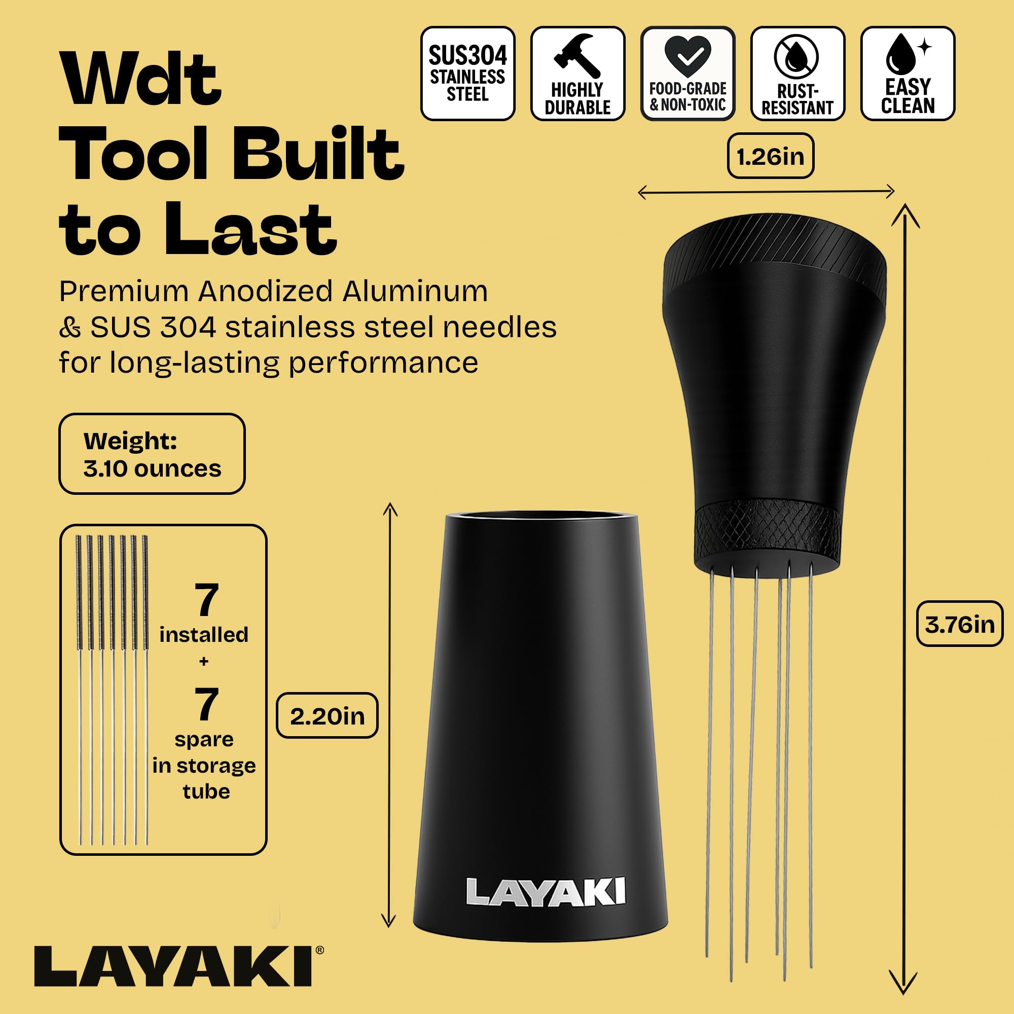 WDT Tool Espresso Accessories – Espresso Distribution Tool with 14 Replaceable 0.4 mm SUS 304 Needles for Even Extraction, Rich Crema & Bonus Coffee Gift