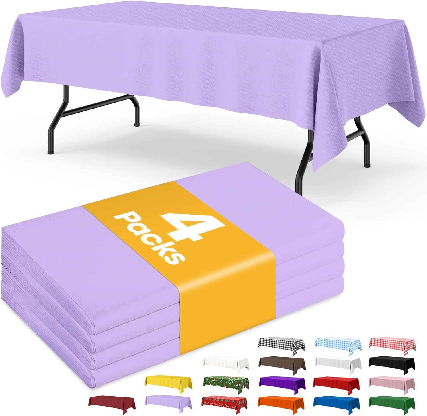 Niuara Lavender Tablecloths - 4 Pack 54" × 108" Disposable Covers for 6FT Tables | Perfect for Parties & Gatherings