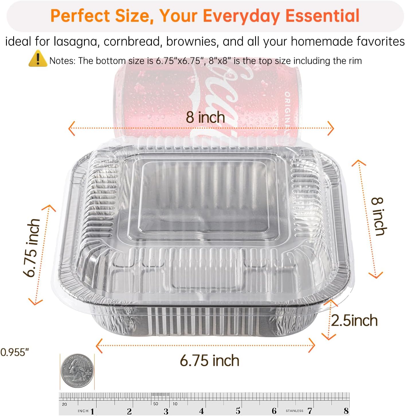 Aluminum Pans 8x8 with Clear Lids - 20 Pack Disposable Baking Trays for Cooking, Heating & Storing