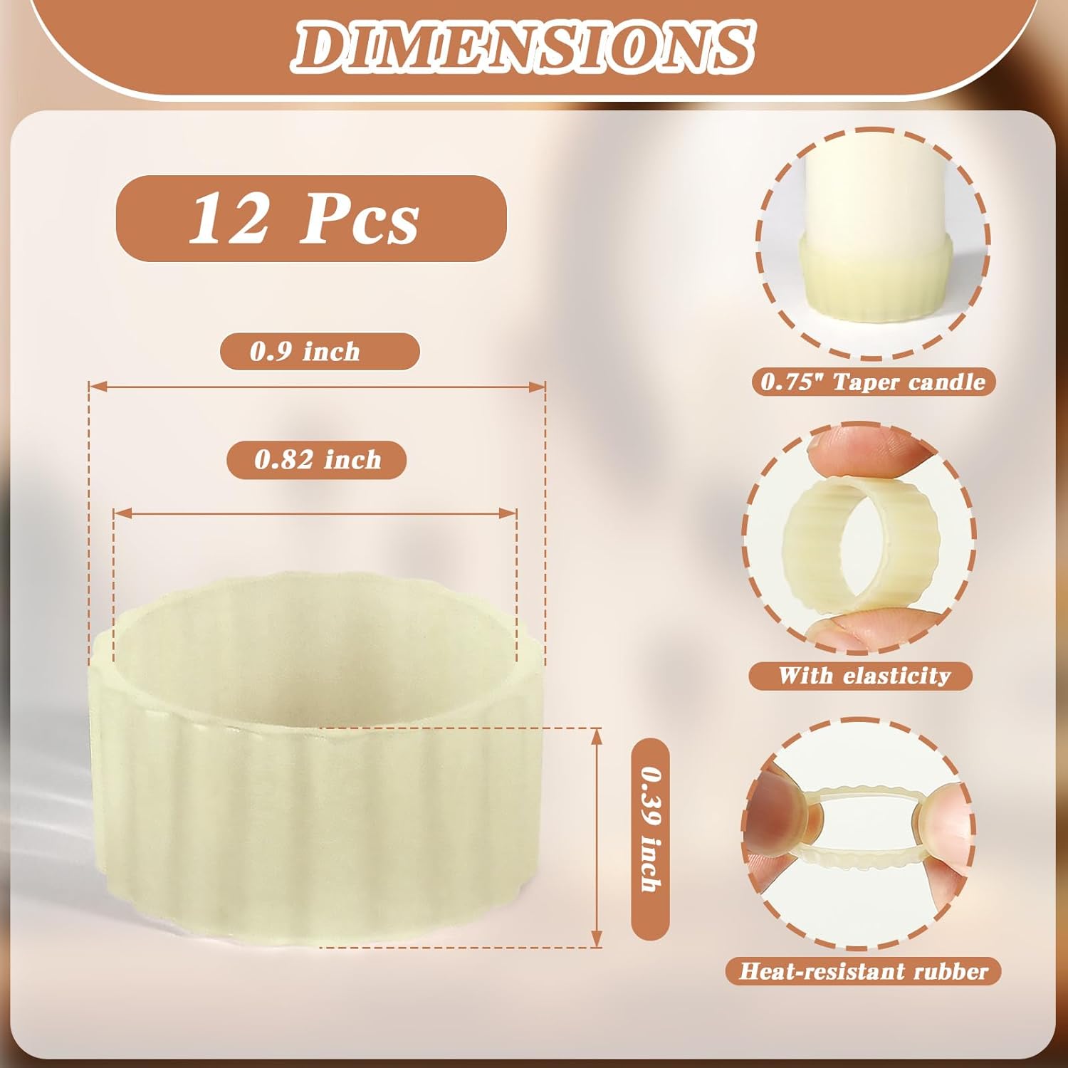 Silicone Candle Grippers by 12 Pack - Flexible Holders for Taper Candles | Fits 3/4 Inch Diameter for Weddings & Events