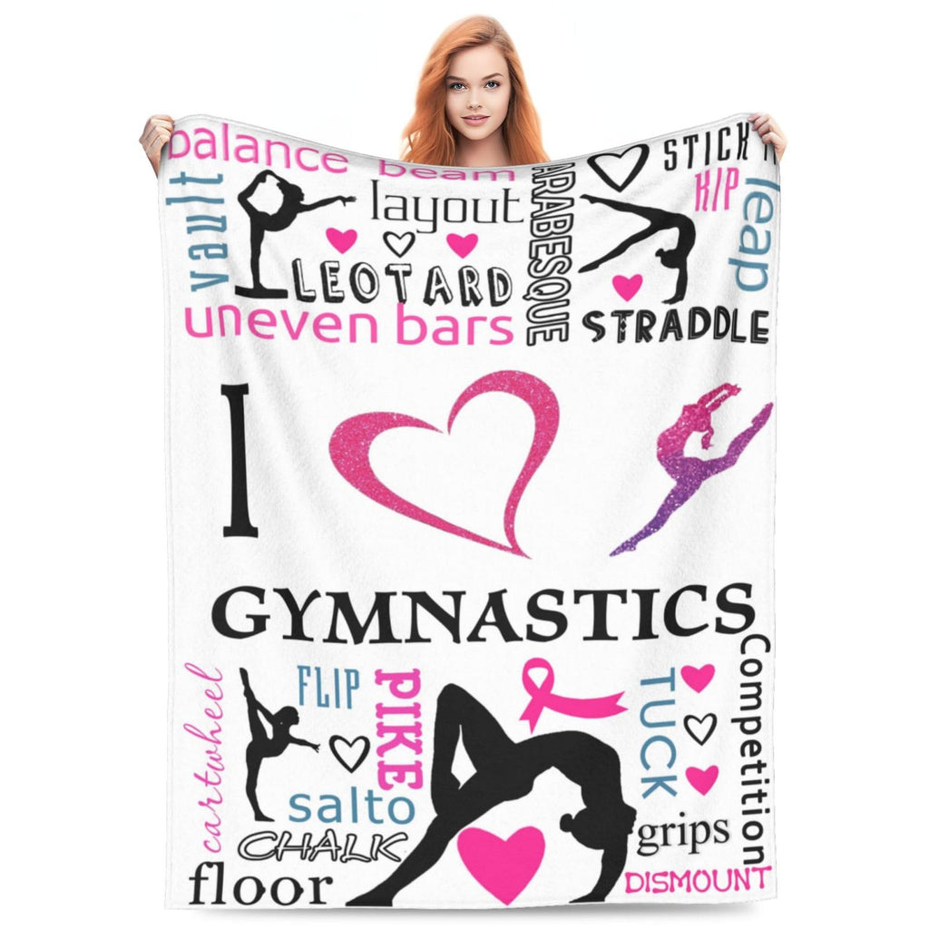 DOPINDU Girls Gymnastics Blankets I Love Gymnastics Gifts Blanket Gymnastic Flannel Throw Blanket for Gymnastics Party Travel Living Room Home Decor Gymnastics Blanket for Girls 60"x50"