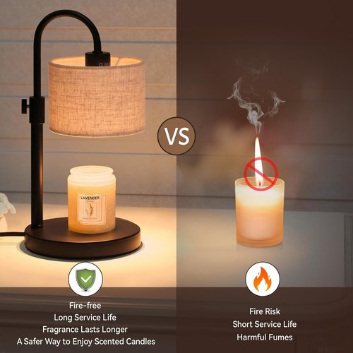 FINCMY Candle Warmer Lamp - Dimmable Wax Warmer with Timer & 2 Bulbs | Elegant Linen Design for Home Decor