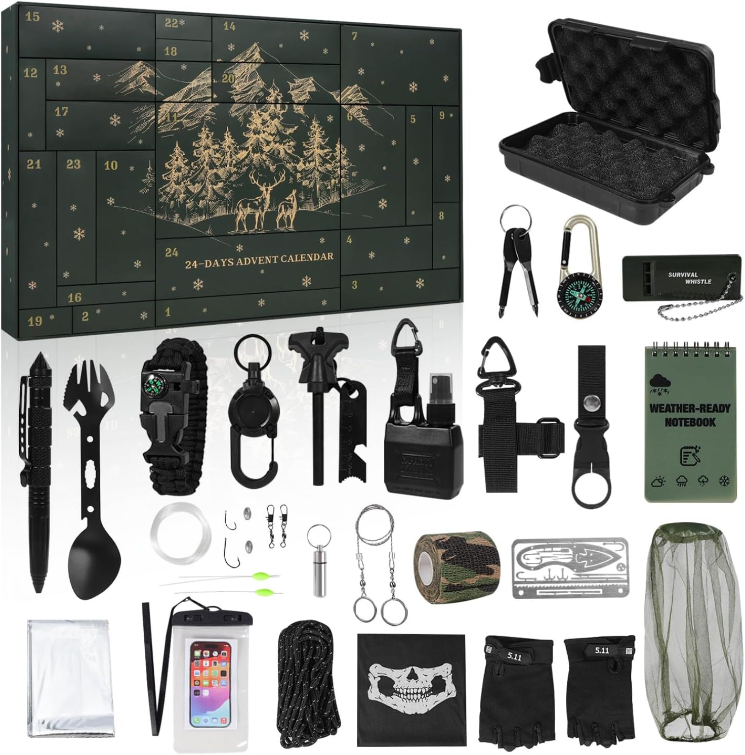 Skiennix Survival Kit Advent Calendar - 24 Days of Essential Emergency Gear for Outdoor Enthusiasts