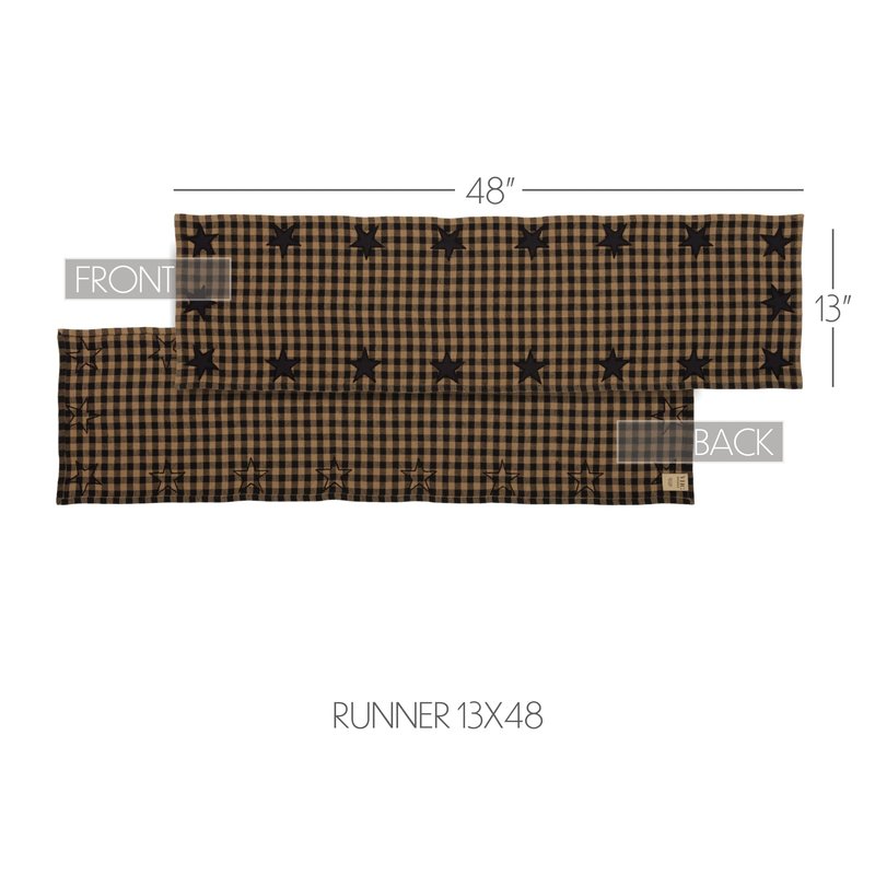 VHC Brands, Black Star, Cotton, 13x48, Woven Runner, Black