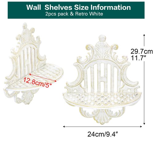 Sungmor 2-Piece Gothic Floating Shelves, Heavy-Duty Cast Iron, Small Old-Fashioned Wall Display Ledges, Antique White, Hanging Shelves for Indoor Outdoor Wall Decor