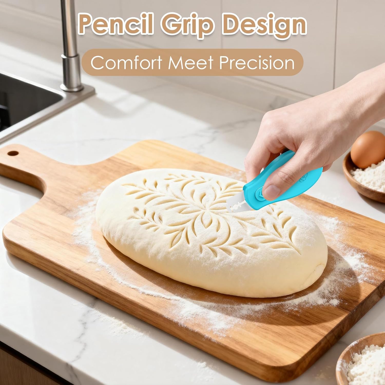 Skiennix Bread Lame Sourdough Scoring Tool - Magnetic Design with 5 Razor Blades | Beige & Blue
