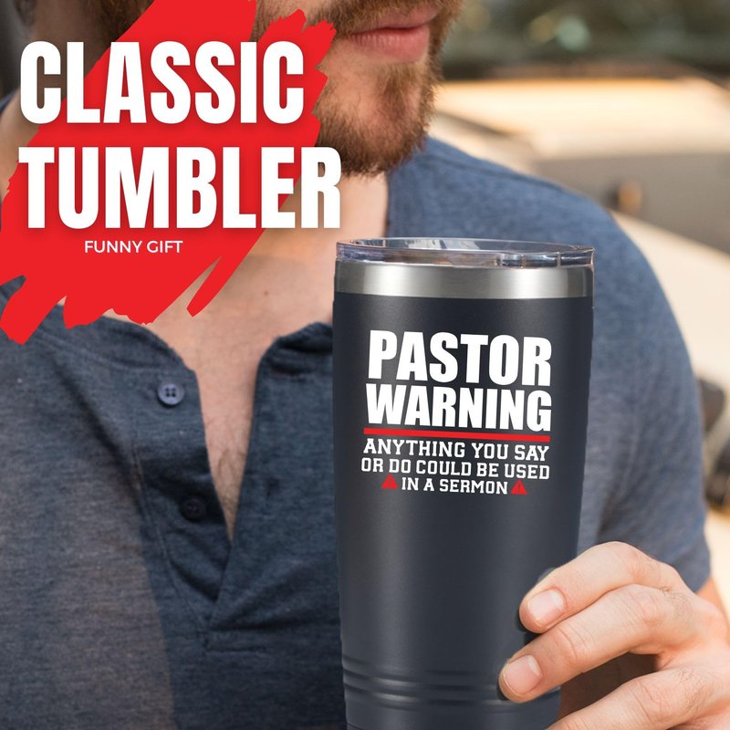 Onebttl Pastor Appreciation Gifts for Men, Thank You Gifts, 20oz Stainless Steel Tumbler for Thanksgiving, Christmas, Birthday, Pastor Warning