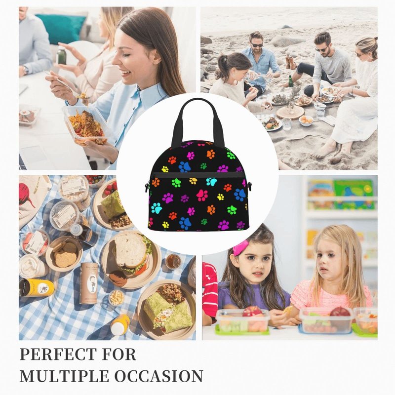 Colorful Dog Animal Paws Lunch Bag Reusable Insulated Lunch Tote Bag Lunchbox Container With Adjustable Shoulder Strap For Office Work School Picnic Travel