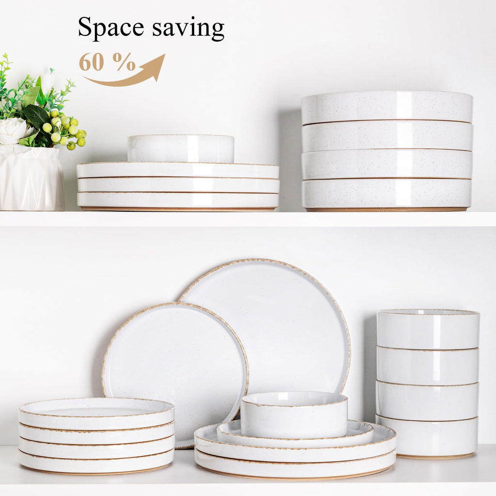 AmorArc Ceramic Dinnerware Sets for 4, 12 Pieces Handpainted Plates and Bowls Set with Rustic Terracotta Underside, Scratch Resistant Stoneware Dishes Set, Dishwasher & Microwave Safe