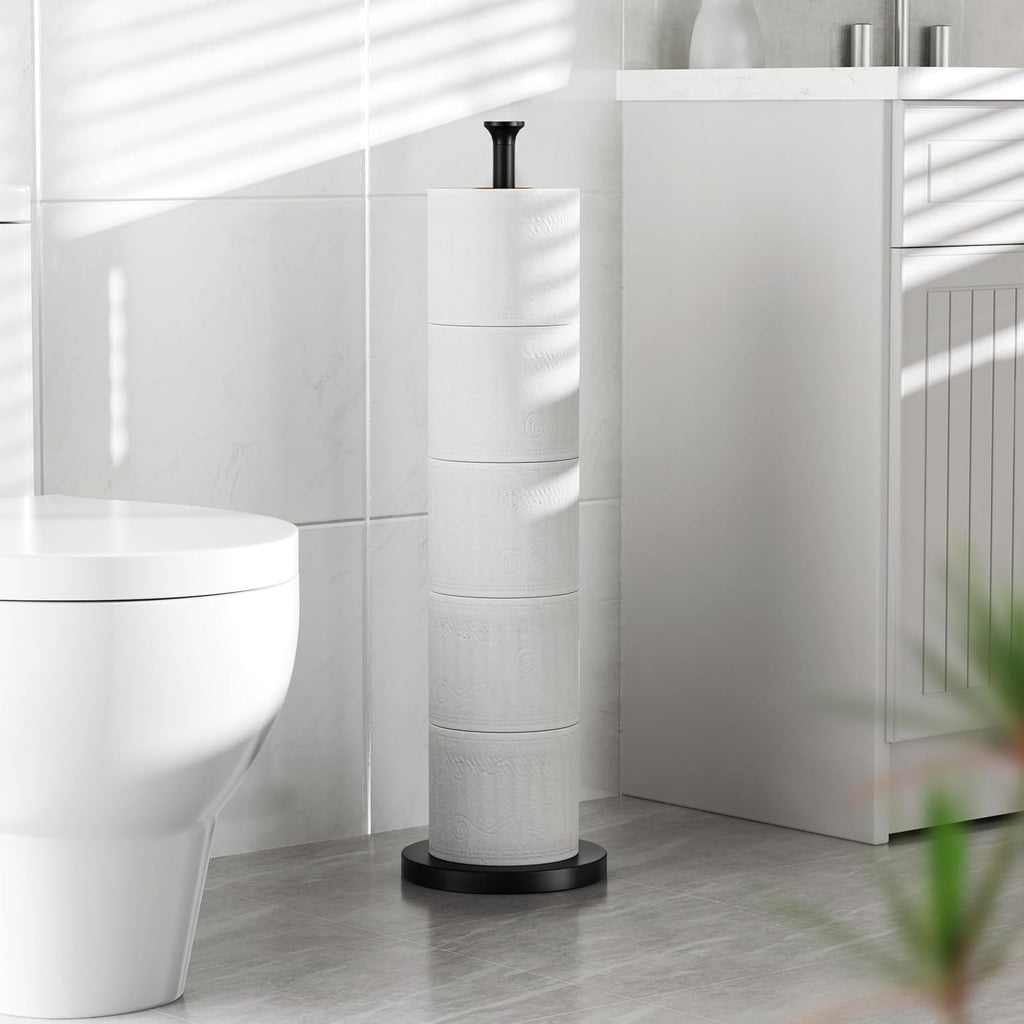 Skiennix Toilet Paper Holder Stand - Modern Free-Standing Spare Roll Storage in Stainless Steel