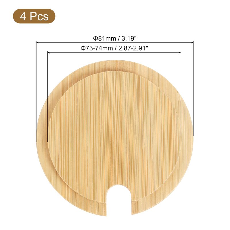 uxcell 4Pcs Bamboo Cup Lid with Spoon Hole 2.91 Inch, Wooden Cup Cover Seasoning Jar Mug Cover Coffee Mug Cover Tea Glass Cup Lid Wooden Canning Jar Lids