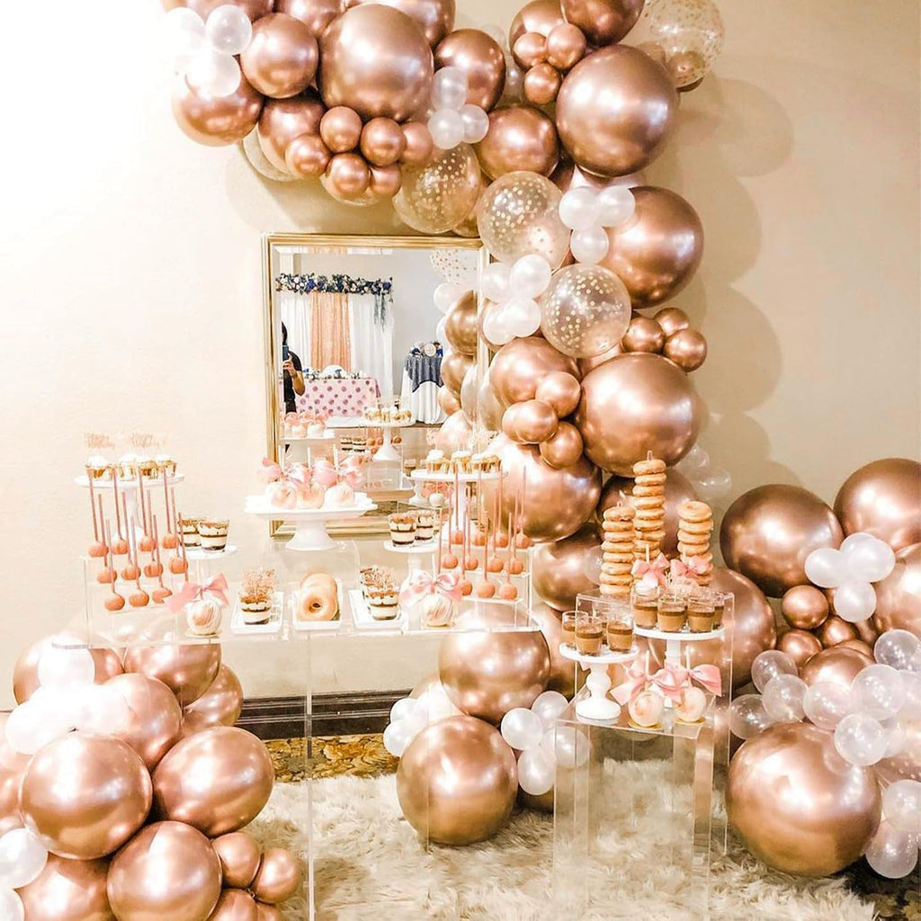 PartyWoo Rose Gold Balloon Arch Kit - 140 Pcs in Various Sizes for Birthday & Wedding Decor