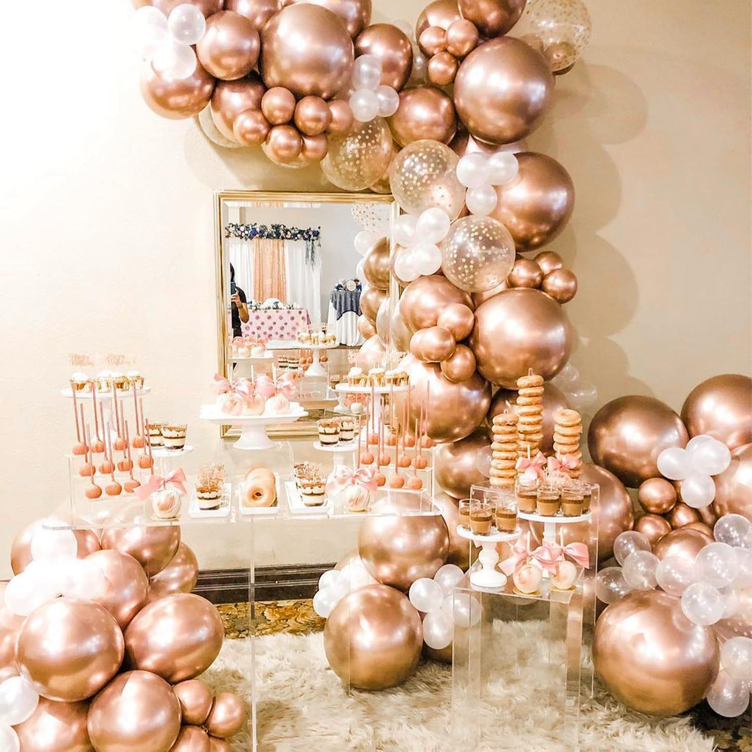 PartyWoo Rose Gold Balloon Arch Kit - 140 Pcs in Various Sizes for Birthday & Wedding Decor