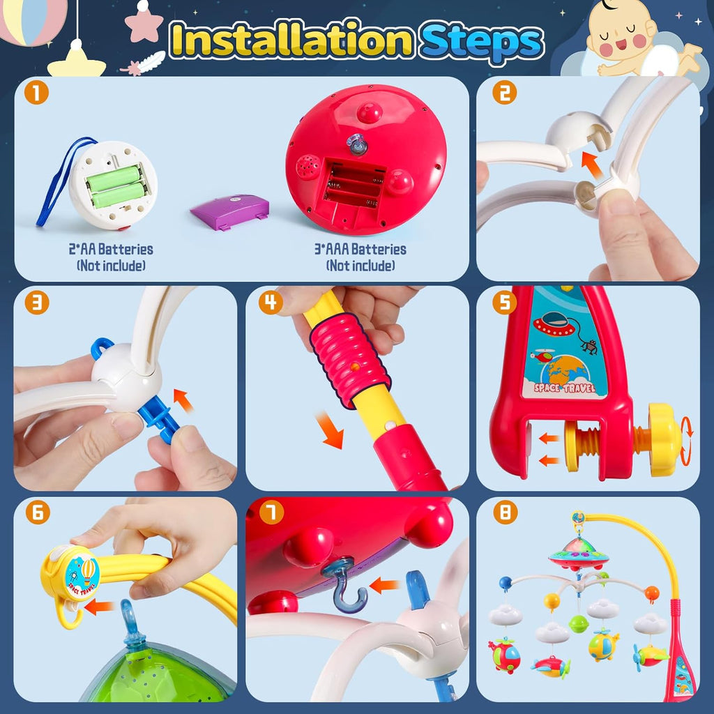 Skiennix Baby Musical Crib Mobile - Remote Control, Lights & Projector | 108 Melodies for Newborns