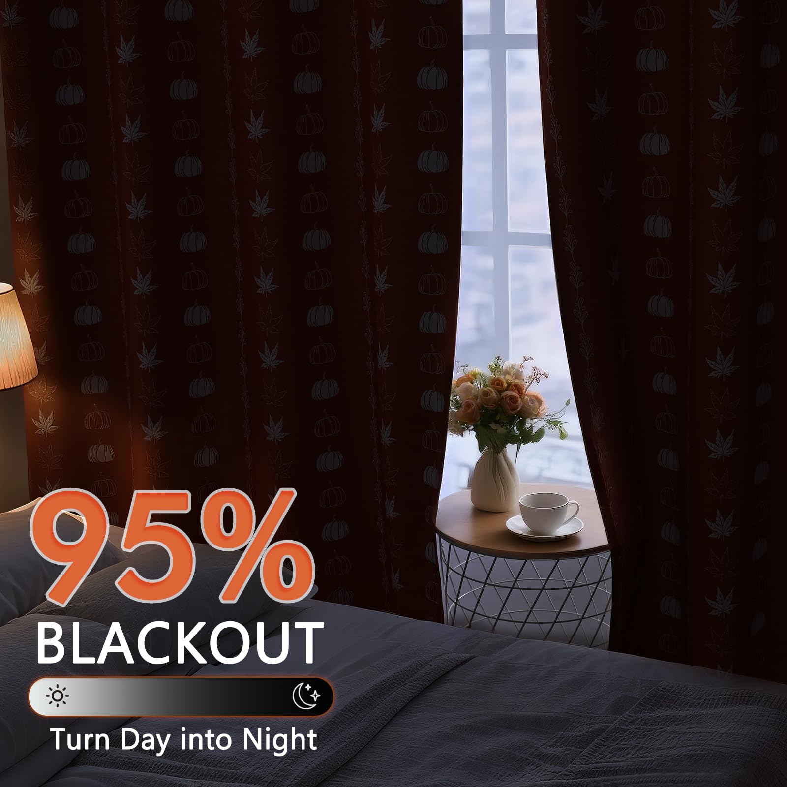 Likiyol Fall Curtains for Living Room 84 Inch Length, Pumpkin Maple Leaves Blackout Curtains for Bedroom 2 Panels Set, Thanksgiving Grommet Thermal Window Curtains Room Darkening Drapes, 52” W x 84” L