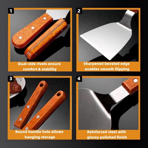 Professional 3-Piece Metal Spatula Set, Stainless Steel Slotted Fish Turner with Wooden Handle, Kitchen Flipper for Perforated and Slotted Cooking Utensils
