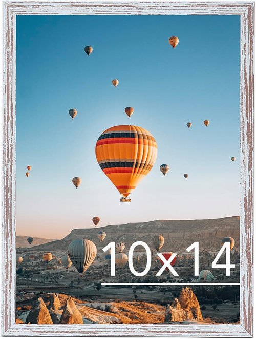 JCJMY Picture Frame - 10x14 Inch for Horizontal & Vertical Display | Rustic White with Shatter-Resistant Plexiglass