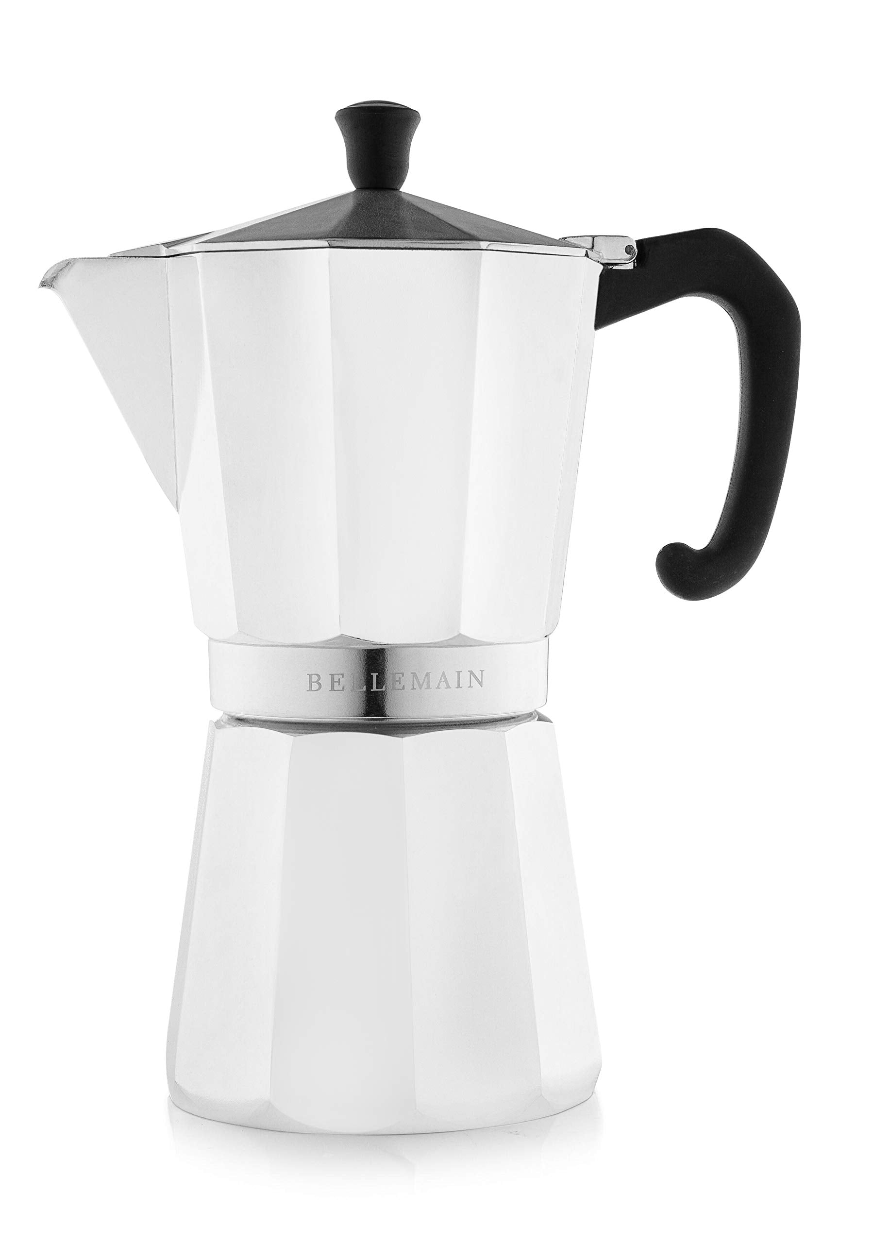 Bellemain Stovetop Espresso Maker | Italian Moka Pot Espresso Maker, Classic Aluminum Design Mocha Pot for Home Brewing & Camping | Easy to Use & Clean - 9-Cup, White