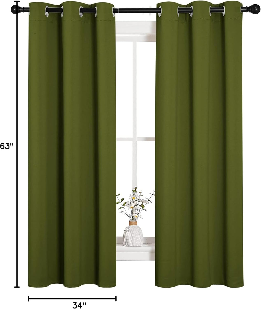 NICETOWN Blackout Kitchen Curtain Panels - Thermal Insulated Grommet Drapes | Olive Green, 34x63 Inches