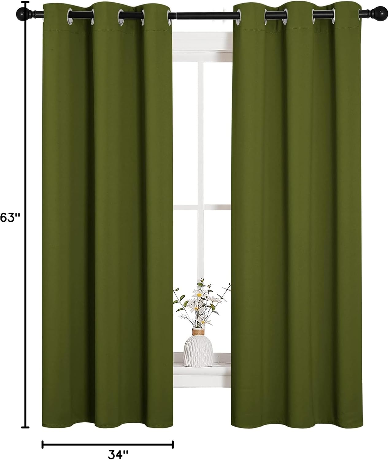 NICETOWN Blackout Kitchen Curtain Panels - Thermal Insulated Grommet Drapes | Olive Green, 34x63 Inches