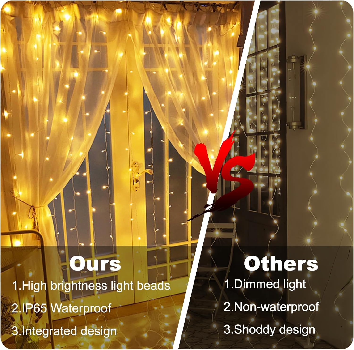 Skiennix 300 LED Curtain Lights - Connectable Fairy Lights with 8 Modes for Indoor/Outdoor Decor | Warm White
