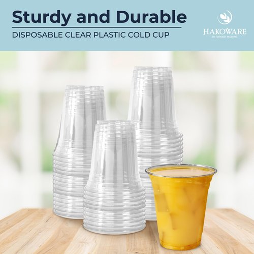 [200 COUNT]HAKOWARE by Harvest Pack 12 oz Ultra Clear Plastic Cold Cups, Disposable PET Wedding Party Drinking Cups Tumblers, Iced Coffee Beer Juice Cold Beverage