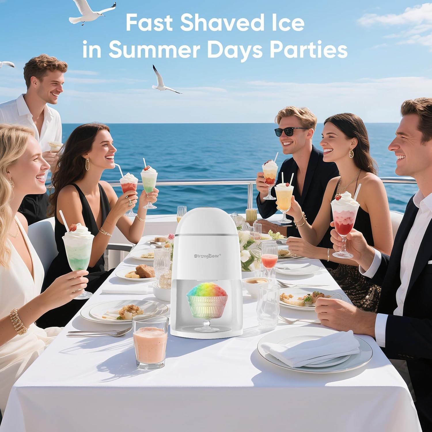 StrongBear Snow Cone Machine - Electric Ice Shaver for Kids' Parties | White Slushie Maker