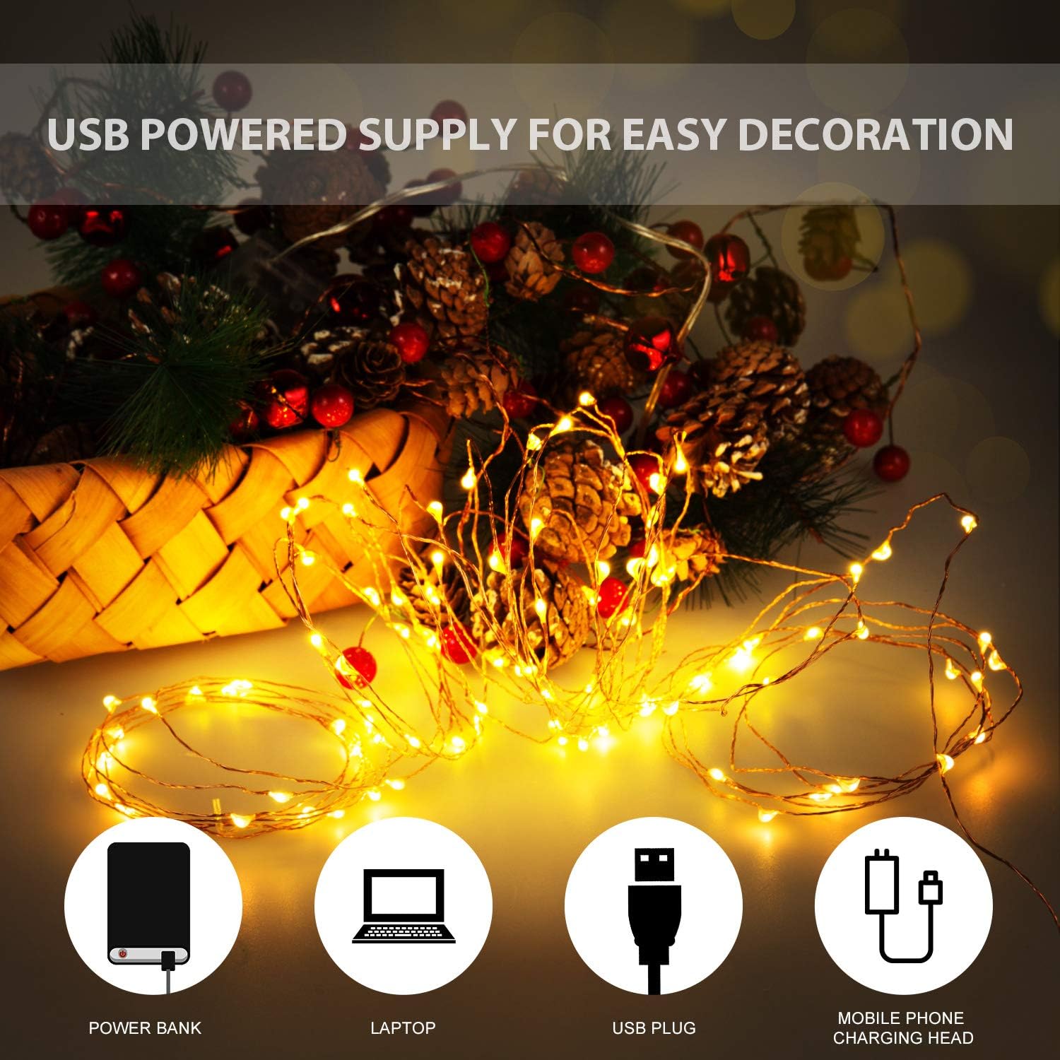 Ariceleo LED String Lights Bundle - 16.4ft Battery & USB Powered for Versatile Lighting