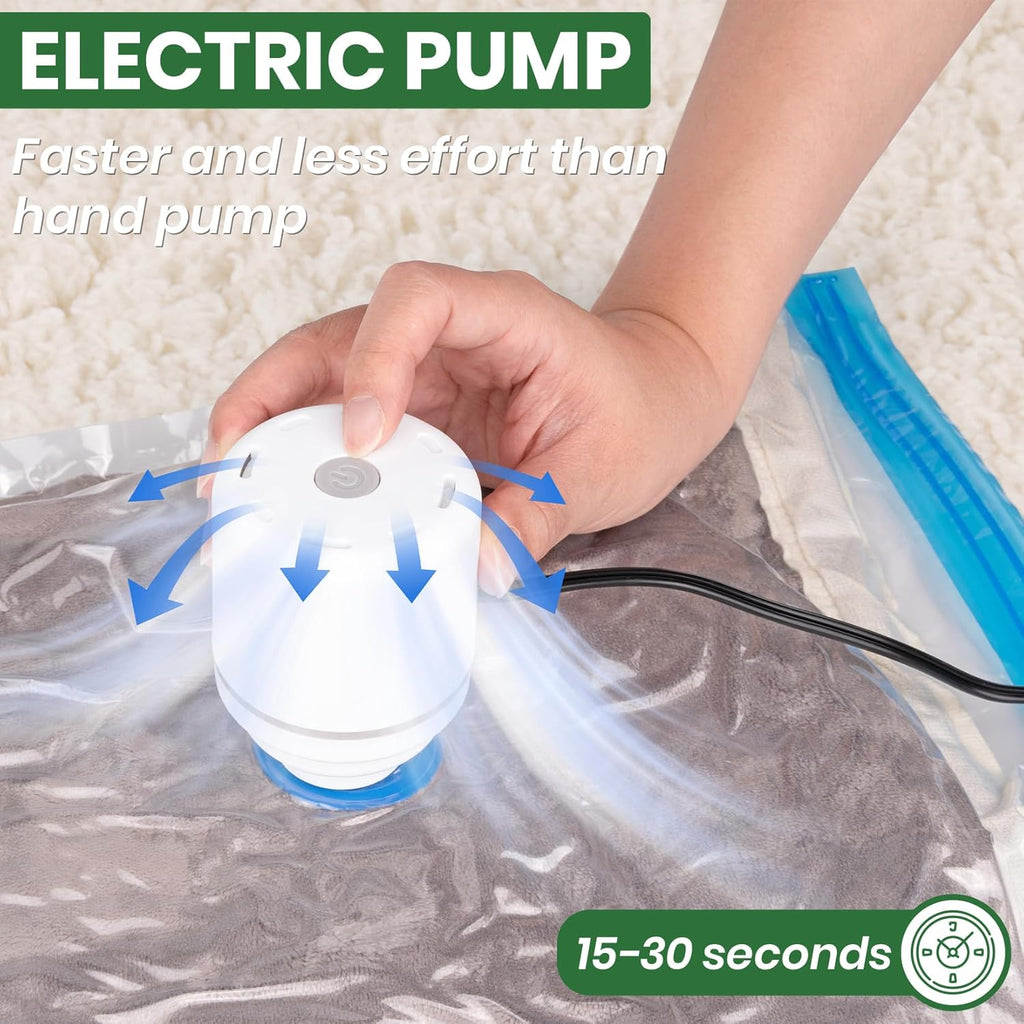 Skiennix Vacuum Storage Bags - 20-Pack with Electric Air Pump | Space-Saving for Clothes, Comforters & More - 4 Jumbo, 4 Large, 4 Medium, 4 Small, 4 Roll-Up