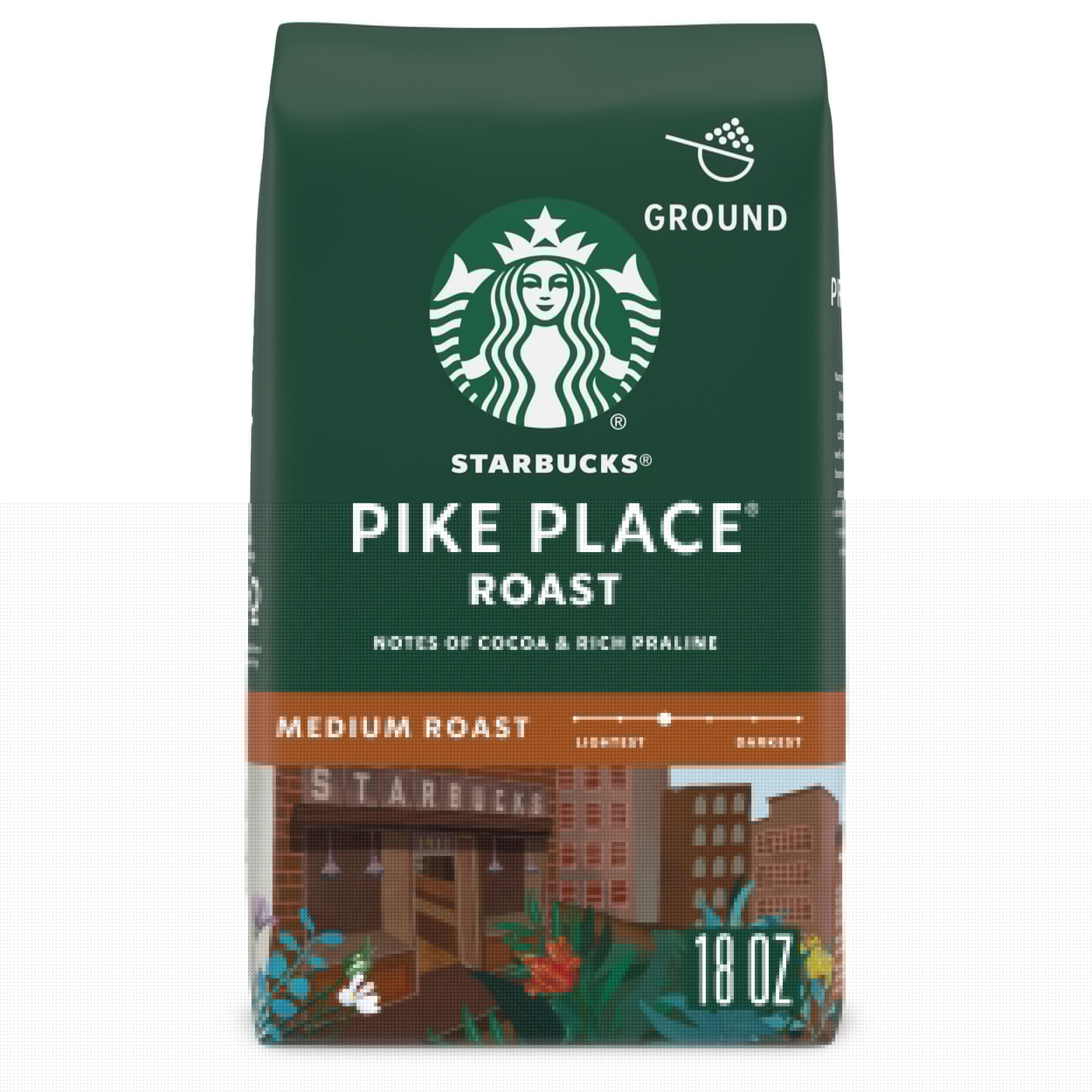 Starbucks Ground Coffee, Medium Roast Hot or Iced Coffee, Pike Place Roast, 18 oz