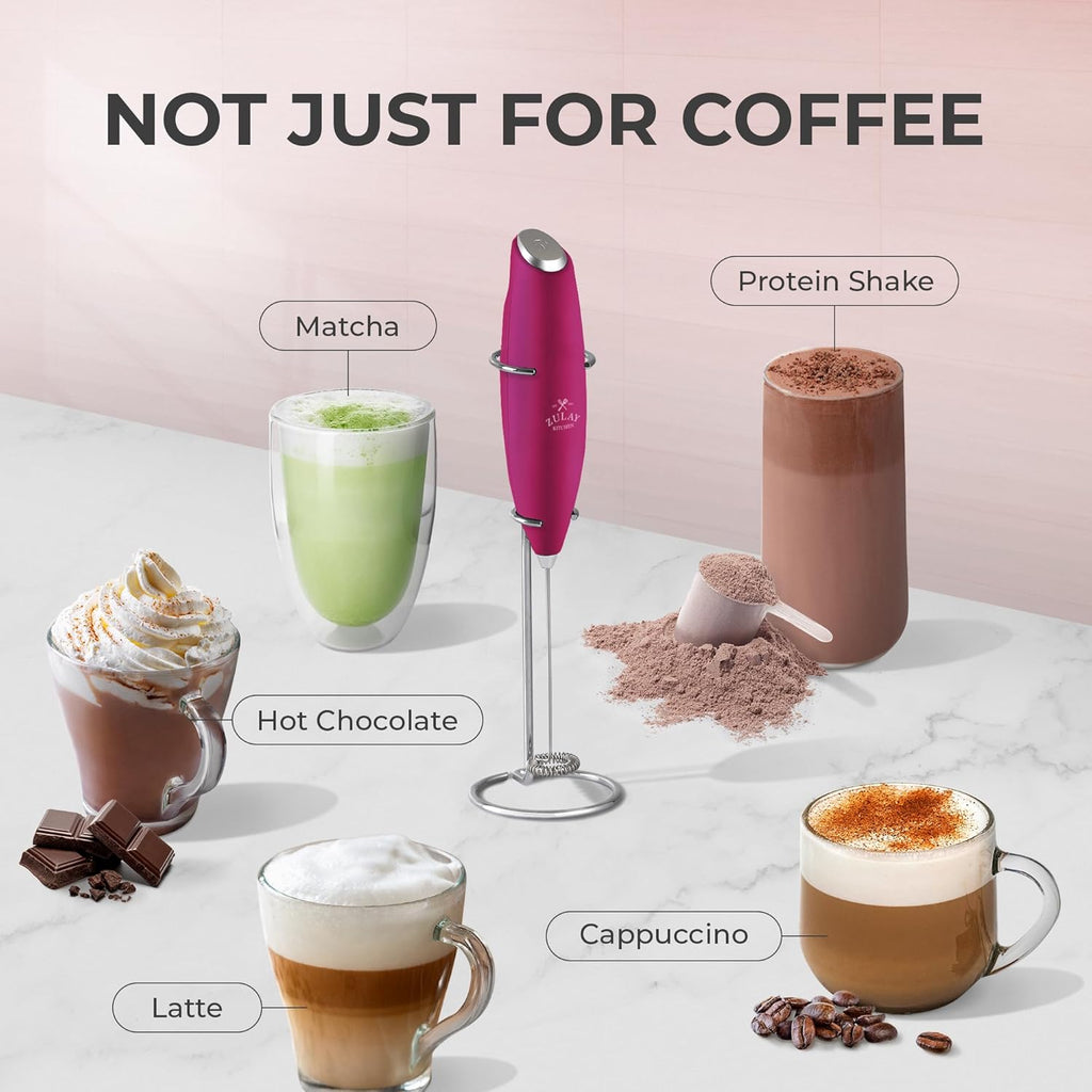 Zulay Kitchen Milk Frother Wand - Ultra-Fast Handheld Electric Whisk for Coffee & Lattes - Includes 4 AA Batteries - Dragonfruit