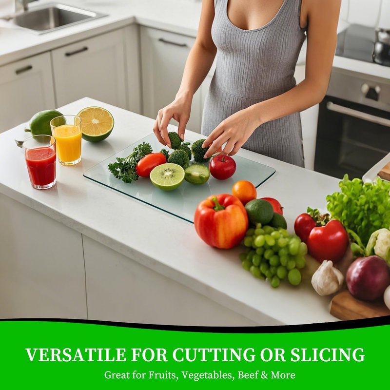 Tempered Glass Cutting Board for Kitchen, Clear Cutting Board for Countertop, Dishwasher Safe, Scratch Resistant, Heat Resistant, Shatter Resistant (16"x12" & 12"x8")