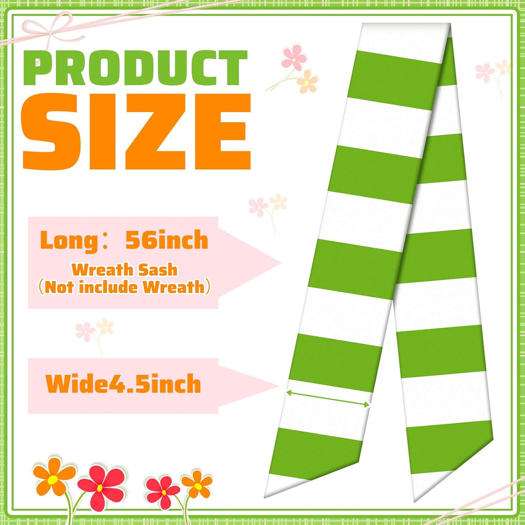 Skiennix Wreath Sash - Satin Blank Sash for Embroidery | Indoor/Outdoor Home Decor (Green & White Stripes)