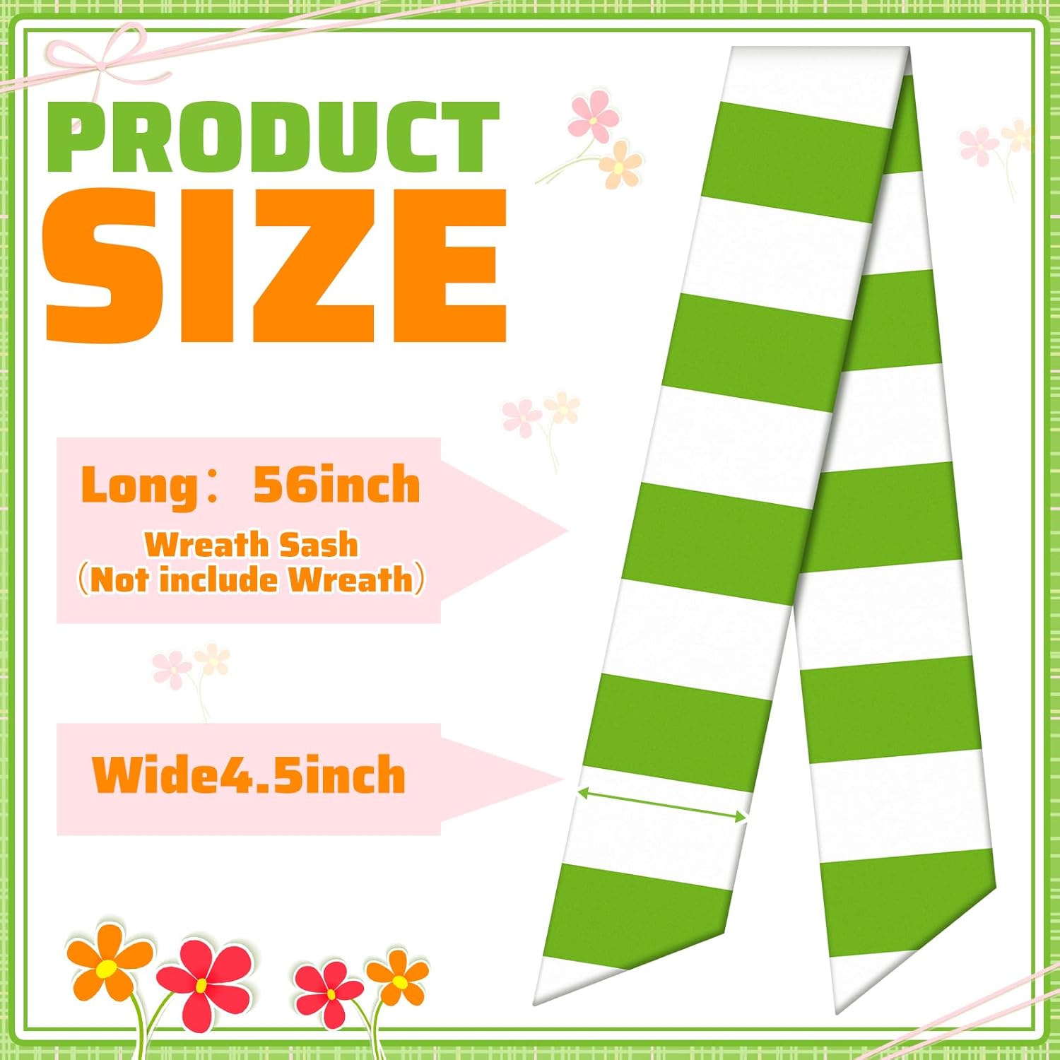 Skiennix Wreath Sash - Satin Blank Sash for Embroidery | Indoor/Outdoor Home Decor (Green & White Stripes)