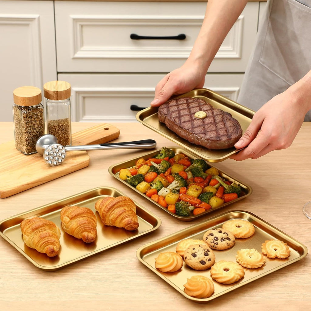 Skiennix Gold Baking Sheets - 6 Pcs Stainless Steel Cookie Trays | Rust-Free, Easy Clean, Dishwasher Safe