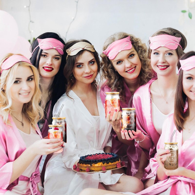 Irenare 8 Pcs Bride Gifts Set for Bridal Shower Bachelorette Party Robe Cup Makeup Bag Bracelet Scrunchies Card Pen Gift Box(Pink)