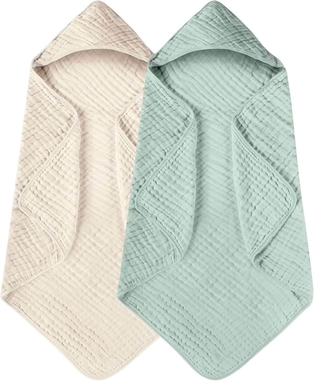 Yoofoss Hooded Baby Towels - 100% Muslin Organic Cotton, Soft & Absorbent | 2 Pack, 32x32 Inch, Apricot & Green
