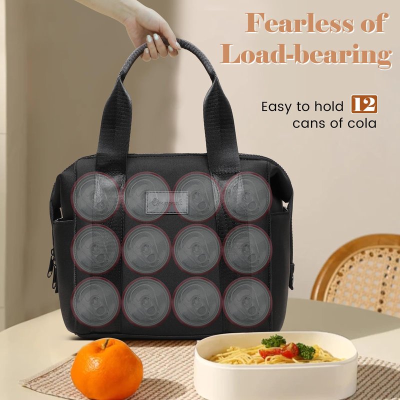 Omanmoli Insulated Lunch Bag Lunch Box for Women Large Neoprene Crossbody Lunch Tote Bag Cooler Bag for Work Picnic Travel with Adjustable Shoulder Strap(Black)