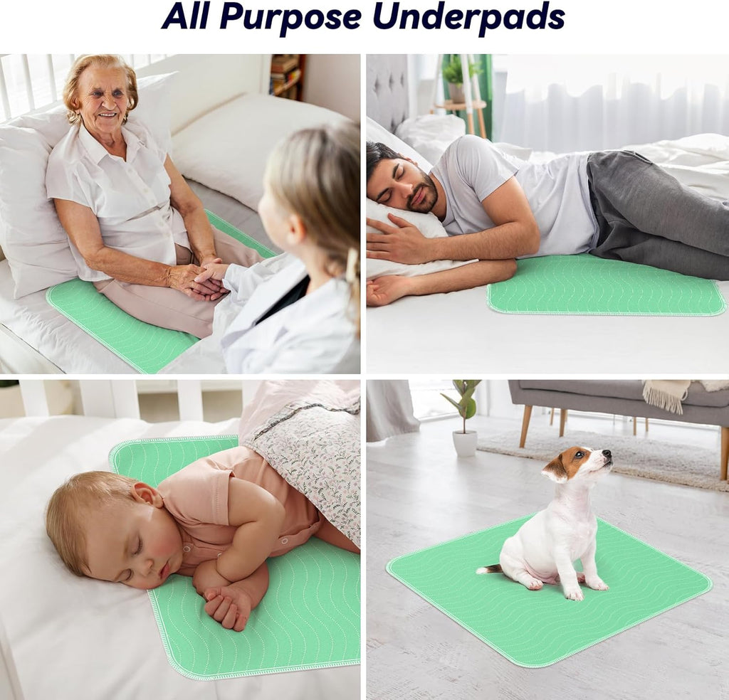 Regine Switzerland 6 Pack Extra Heavy Absorbency Washable Underpads - Waterproof Incontinence Bed Pads 24” x 24”