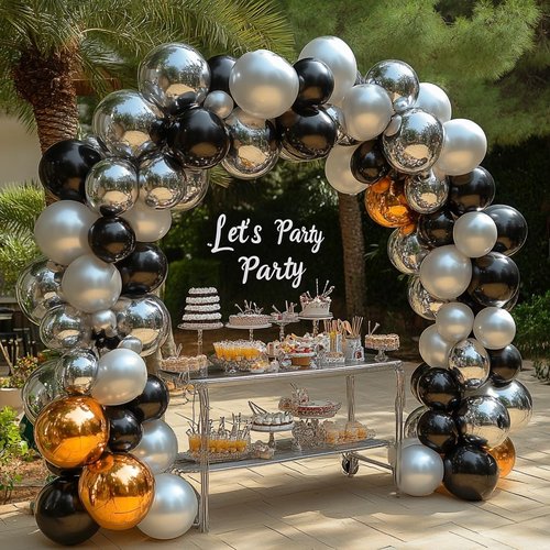 Bezente Black Silver Confetti Balloons - 60pcs 12-Inch Metallic Chrome & Confetti for Parties