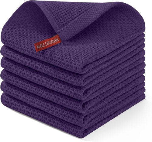 Homaxy 100% Cotton Waffle Weave Dish Cloths - Ultra Soft & Absorbent Kitchen Towels | 12x12 Inches, 6-Pack, Eggplant
