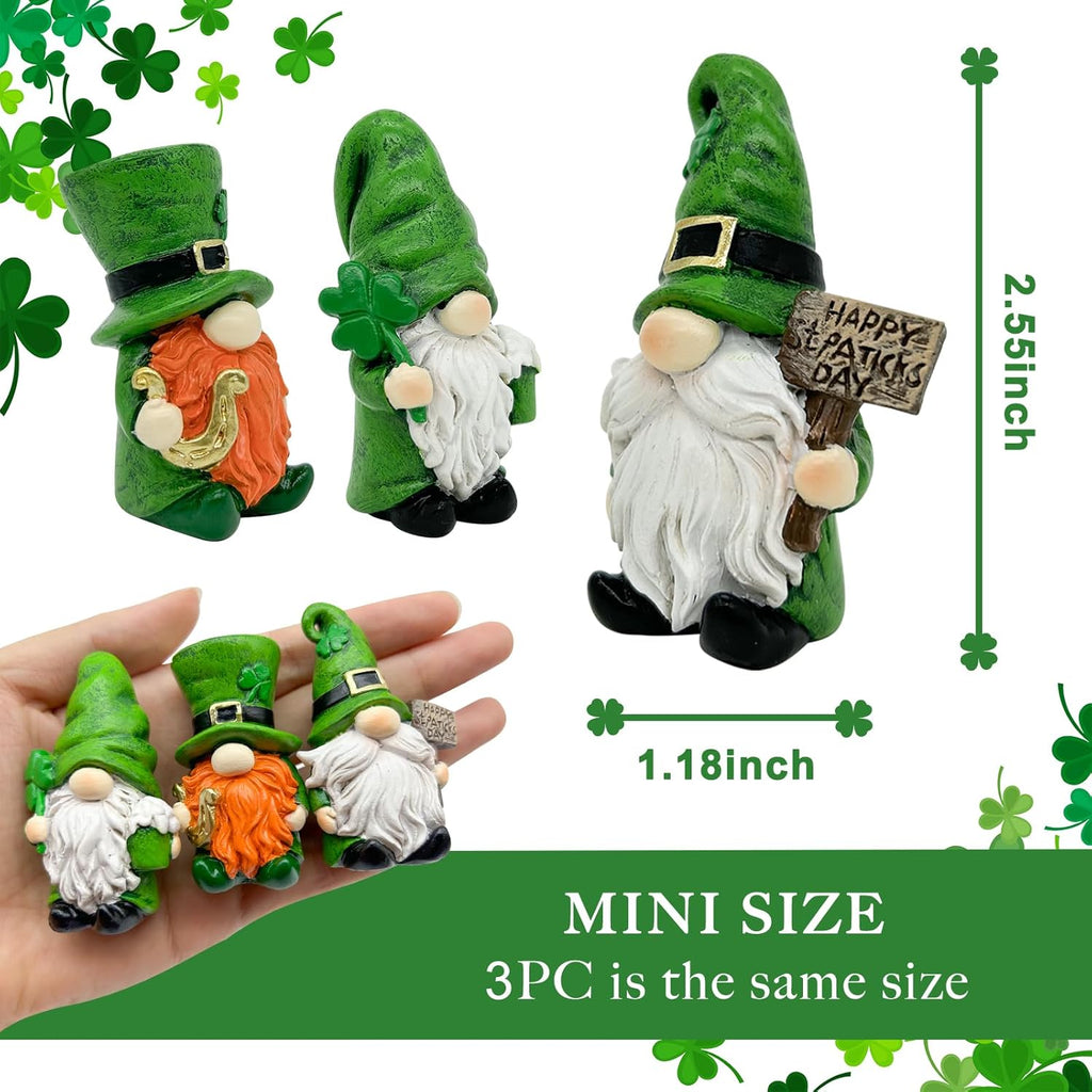 Uniboho St. Patrick's Day Gnomes - 3-Piece Green Irish Leprechaun Figurines for Home Decor