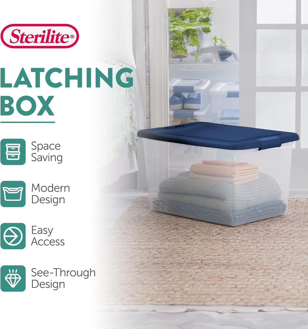 Sterilite Large Clear Plastic Storage Bins - 6-Pack 64 Quart Stackable Organizing Containers in Blue