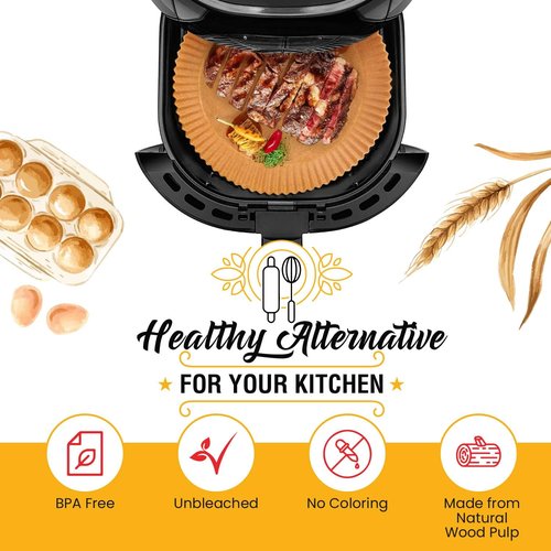 Baker's Signature Air Fryer Liners - 125 Pcs Non-Stick Disposable Parchment Paper | 6.3” Round, Oil Proof
