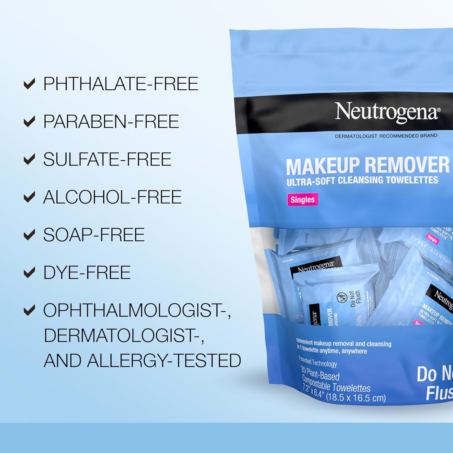 Neutrogena Makeup Remover Wipes - Alcohol-Free Daily Cleansing Towelettes | 20 Count